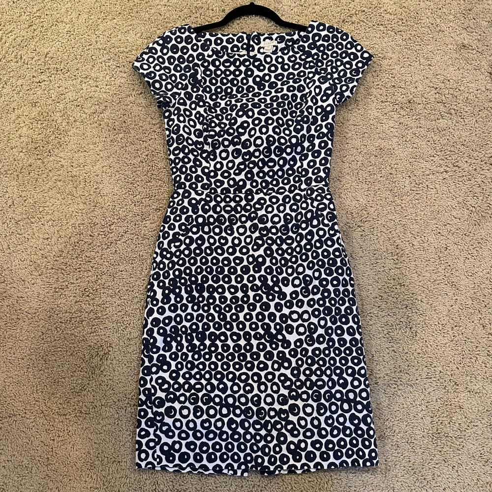 Polka Dot White and Navy Suiting Dress J. Crew